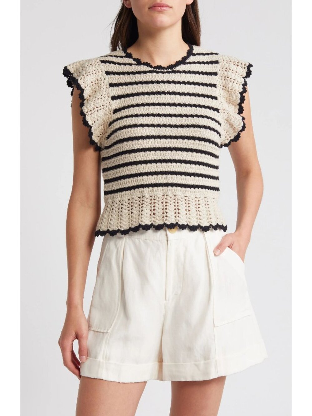 Rails Coen Ruffle Sleeve Peplum Cotton Sweater Small